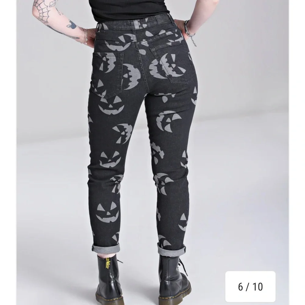 Hell Bunny Black Pumpkin Print Pants - Picture 5 of 6